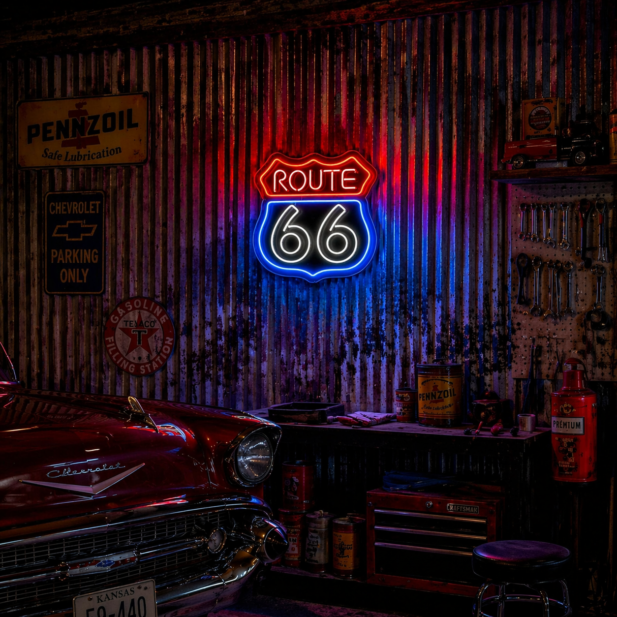 Néon LED Route 66 | décoration murale vintage