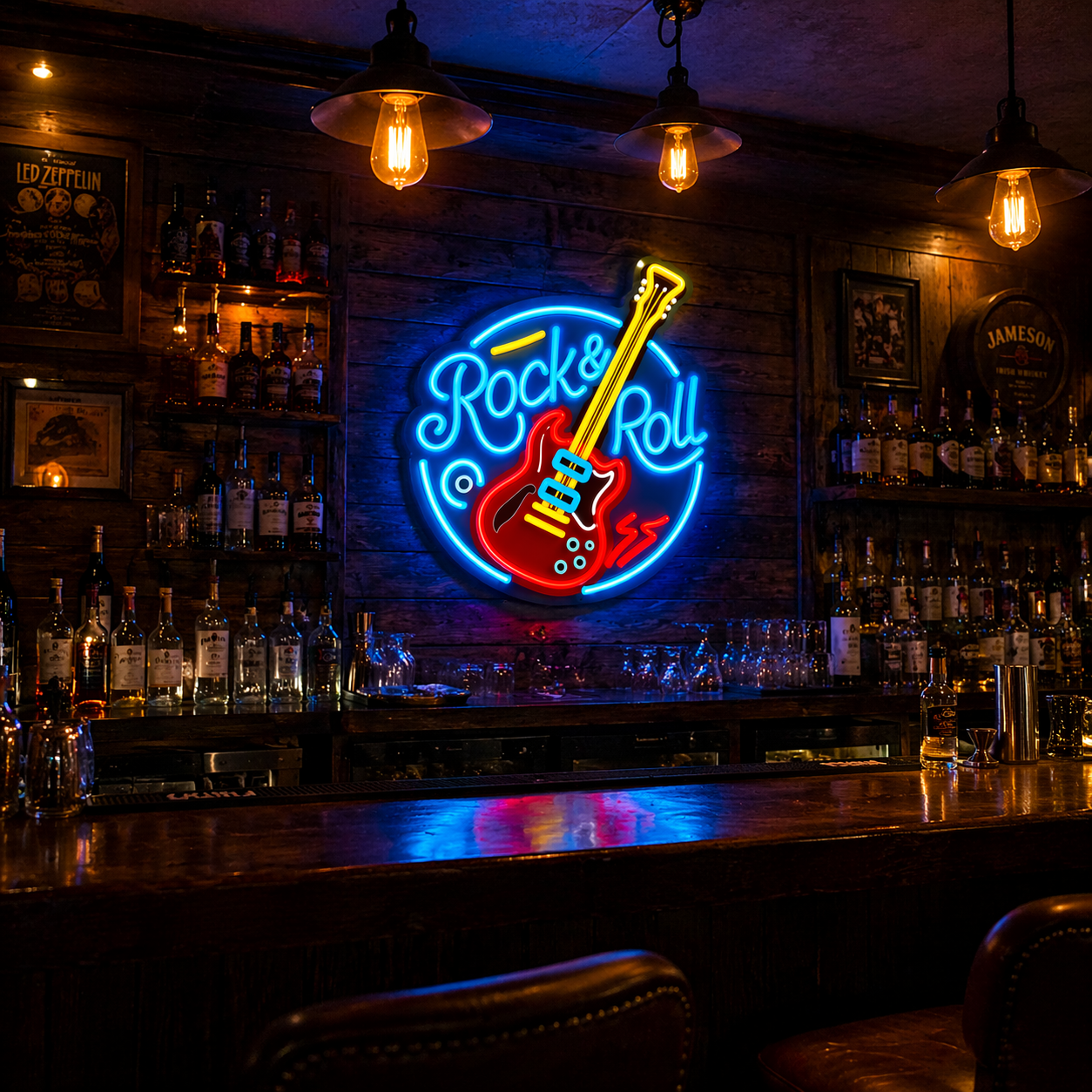 Néon LED guitare rock | décoration murale musique