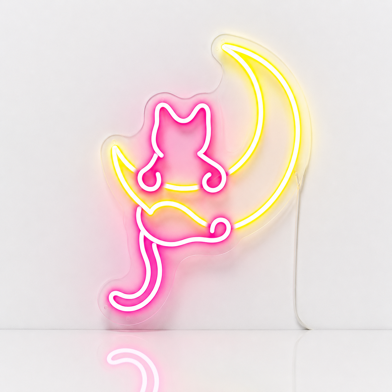 Néon LED Chat & Lune – Décoration Murale Lumineuse