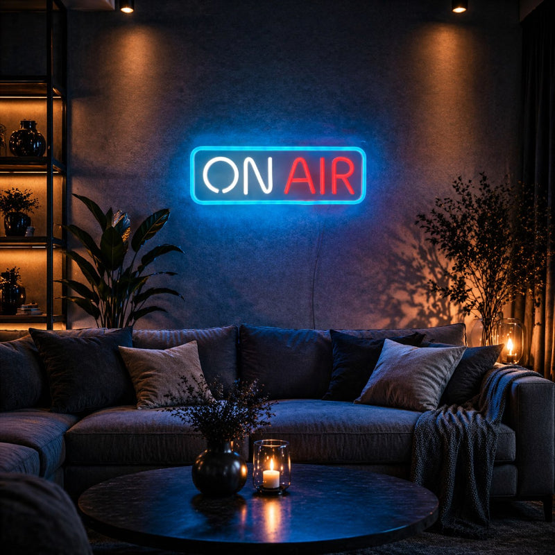 Néon LED On Air bleu rouge | décoration studio streaming