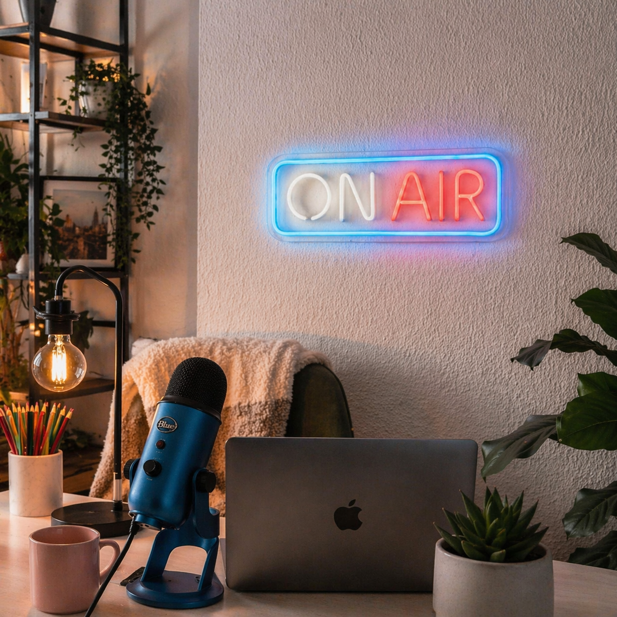 Néon LED On Air bleu rouge | décoration studio streaming