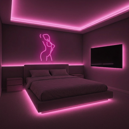 Néon LED silhouette femme face | décoration chambre moderne