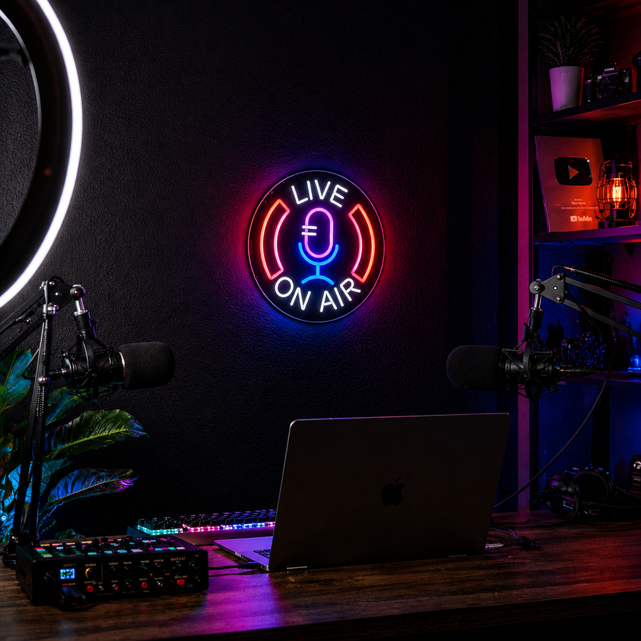 Néon LED Live On Air | décoration studio streaming