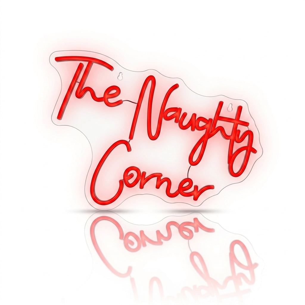 Néon LED The Naughty Corner | Enseigne Lumineuse Rouge | Intensité Variable & Support Acrylique