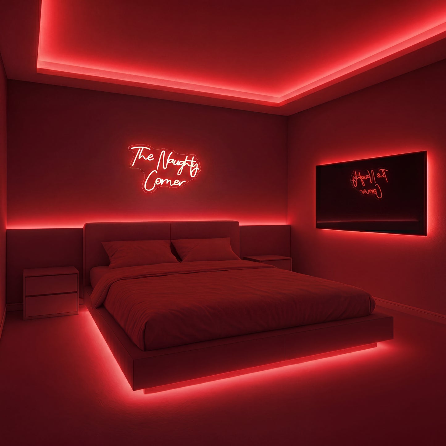 Néon LED The Naughty Corner | Enseigne Lumineuse Rouge | Intensité Variable & Support Acrylique