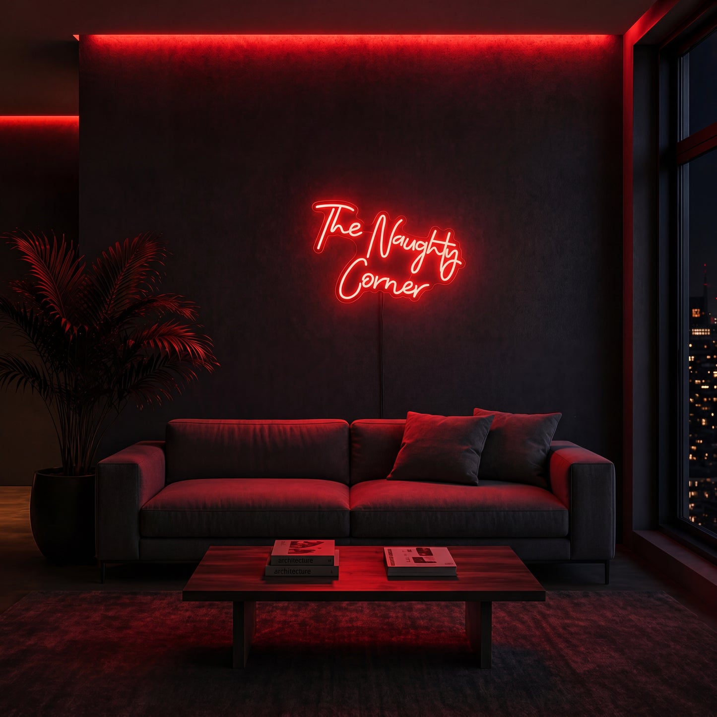 Néon LED The Naughty Corner | Enseigne Lumineuse Rouge | Intensité Variable & Support Acrylique