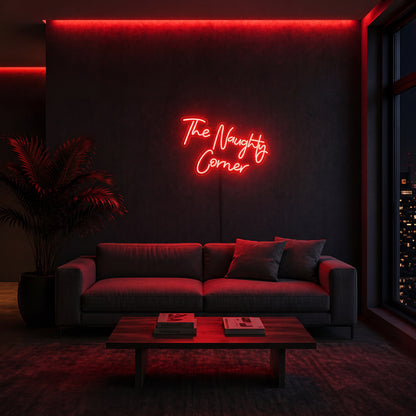 Néon LED The Naughty Corner | Enseigne Lumineuse Rouge | Intensité Variable & Support Acrylique